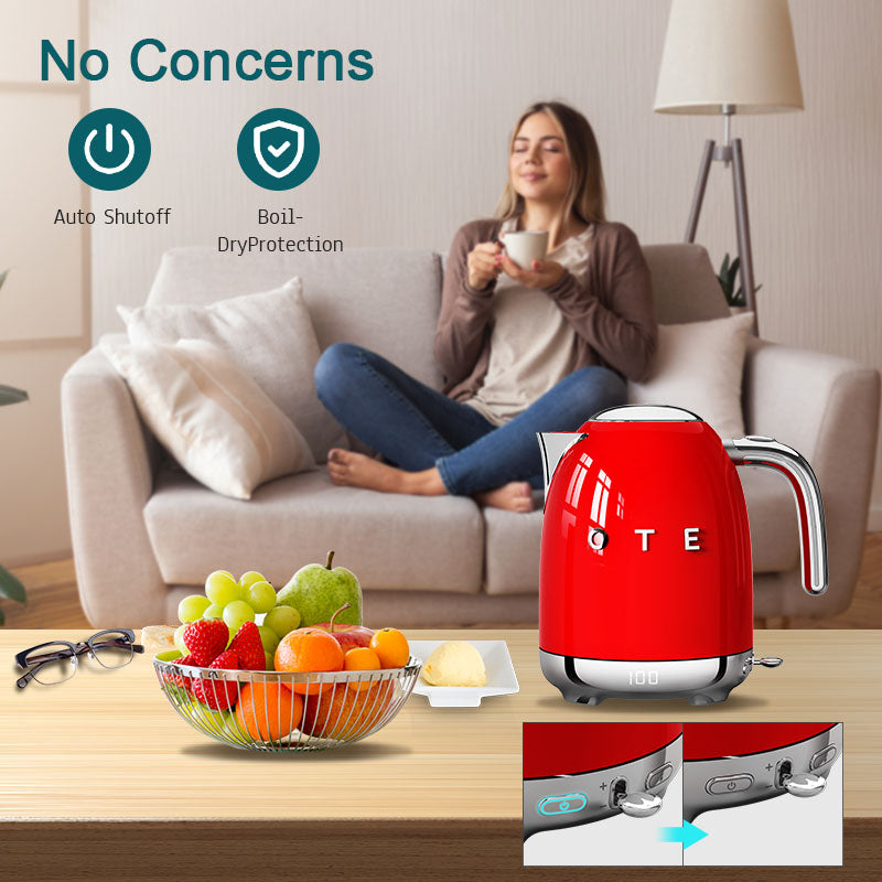 OTE Retro Style 3 Cup Electric Kettle with Double Wall Anti Slip Base.Retro Style Electric Water Kettle with Automatic Shutoff, Removable Base