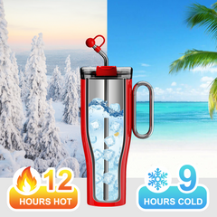 OTE 1.2 L (40 oz) Travel Mug with Handle, Double-Walled Steel Vacuum Insulated Mug and Straw, BPA Free,Portable Car Mug Tumbler, Thermal Mug, Coffee Cup for Hot and Cold Drinks