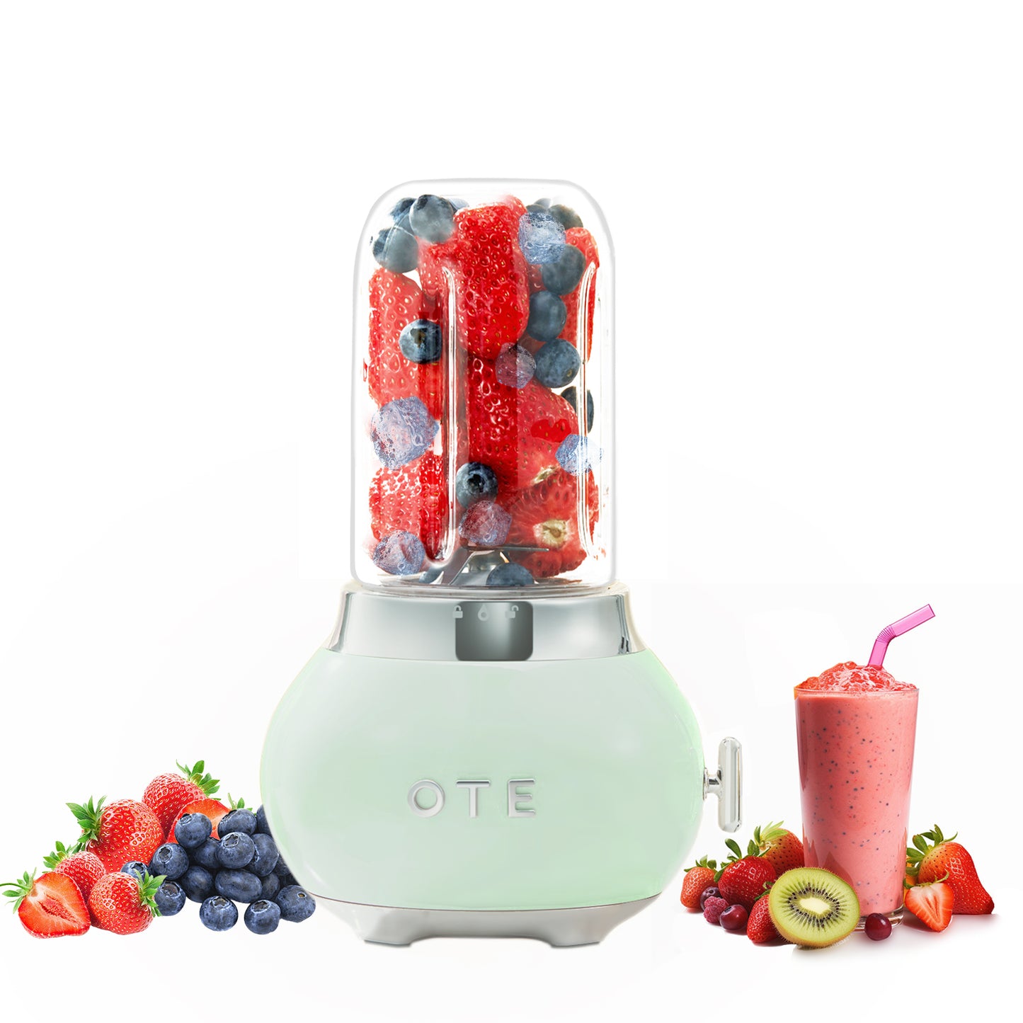 OTE Smoothie maker blender, Retro Kitchen Small glass blender for shakes and smoothies, with 400ml glass