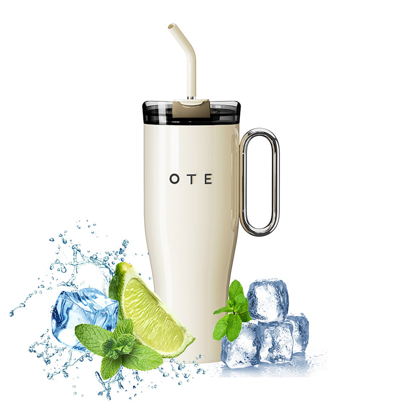 OTE 1.2 L (42 oz) Travel Mug with Handle, Double-Walled Steel Vacuum Insulated Mug and Straw, BPA Free,Portable Car Mug Tumbler, Thermal Mug, Coffee Cup for Hot and Cold Drinks