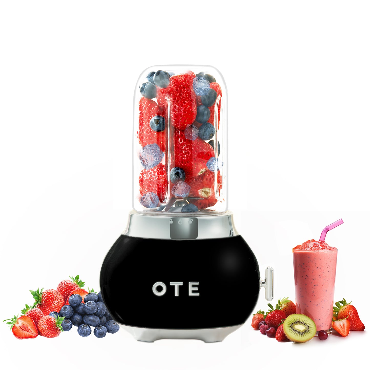 OTE Smoothie maker blender, Retro Kitchen Small glass blender for shakes and smoothies, with 400ml glass